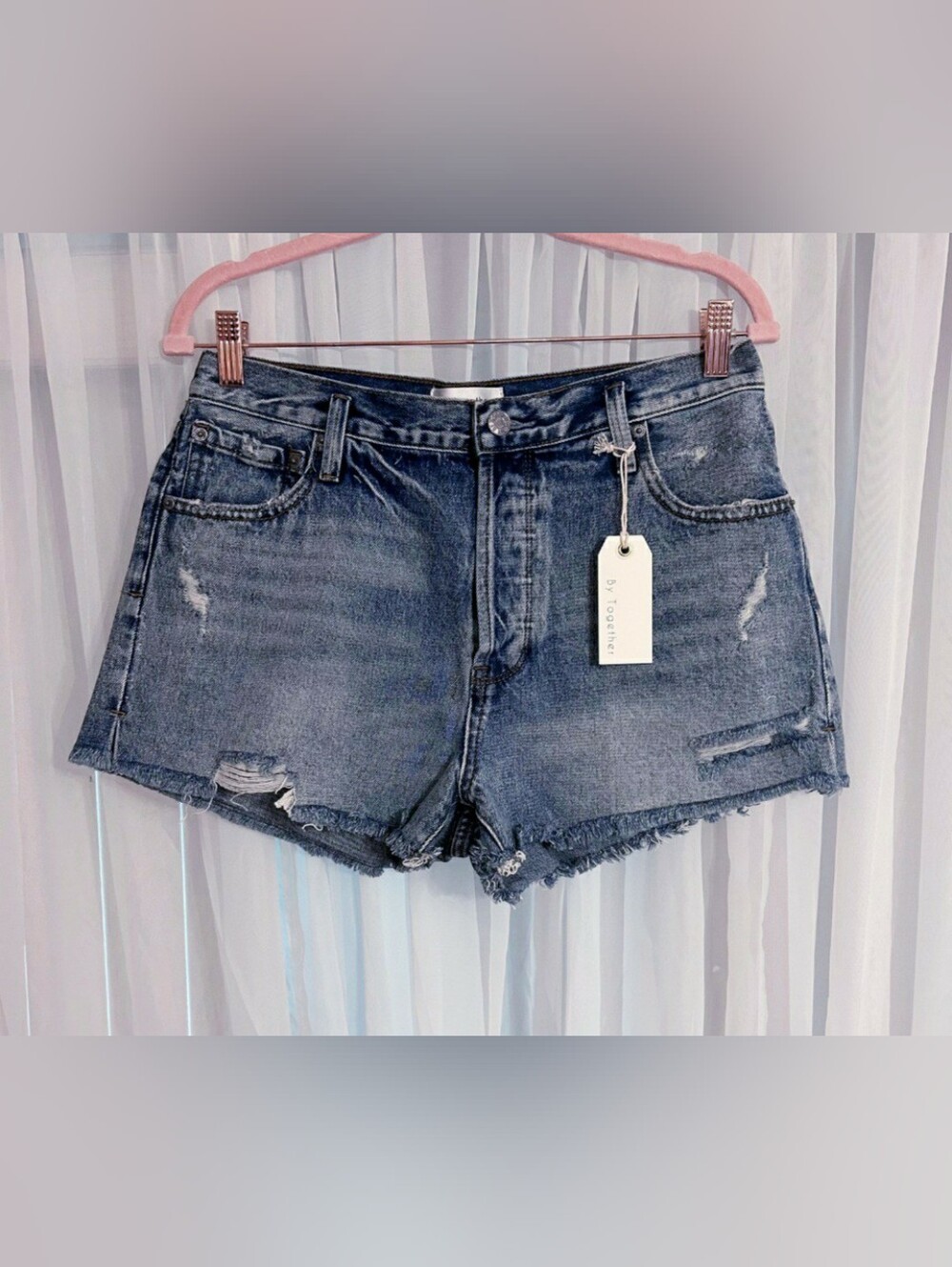 BY TOGETHER BUTTON FLY DENIM SHORTS